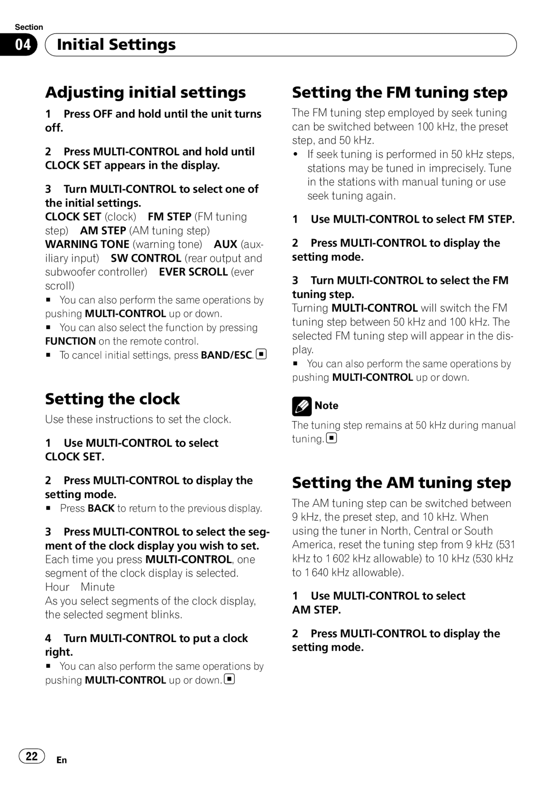 Pioneer DEH-3050UB operation manual Setting the clock, Setting the AM tuning step, Clock SET, AM Step 