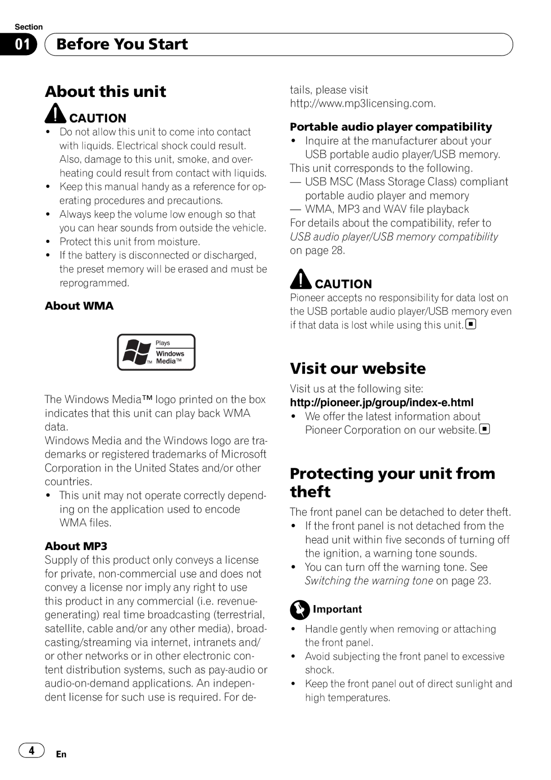 Pioneer DEH-3050UB operation manual Before You Start About this unit, Visit our website, Protecting your unit from theft 