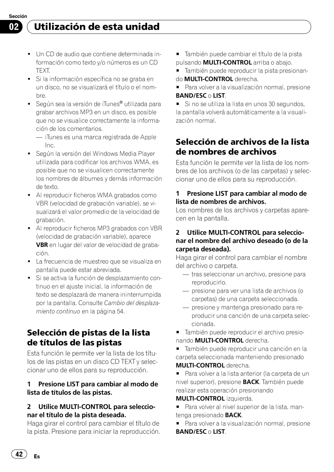 Pioneer DEH-3050UB operation manual Selección de pistas de la lista de títulos de las pistas 