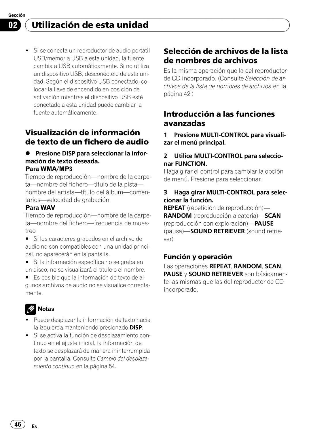 Pioneer DEH-3050UB operation manual Visualización de información de texto de un fichero de audio, Función y operación 