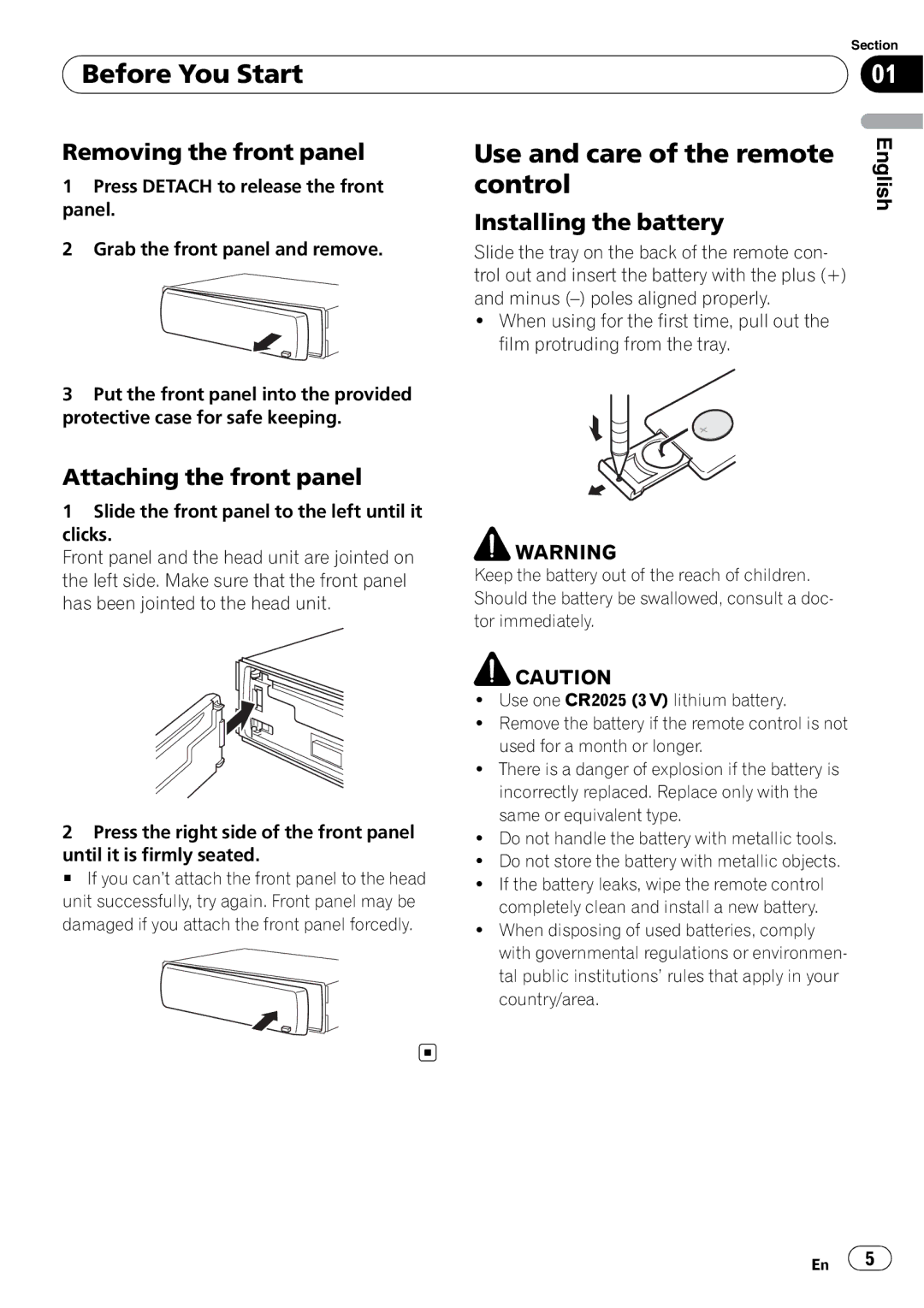 Pioneer DEH-3050UB operation manual Before You Start, Use and care of the remote, Control 