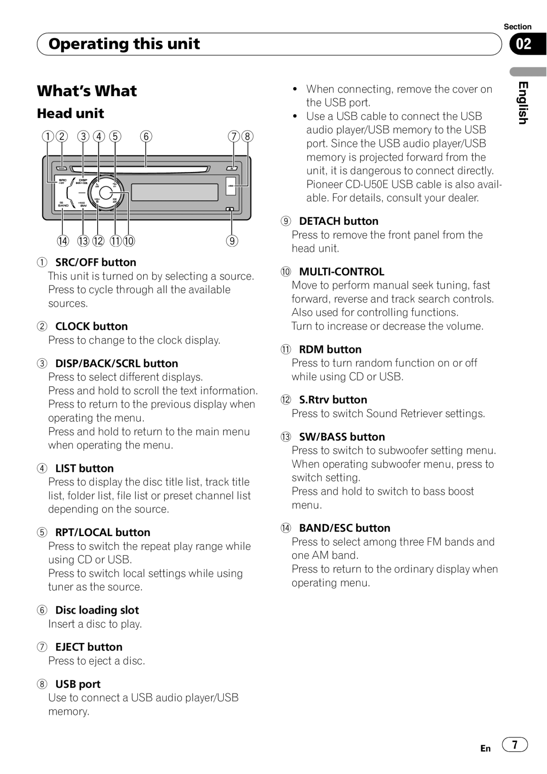 Pioneer DEH-3050UB operation manual Operating this unit What ’s What, Head unit 