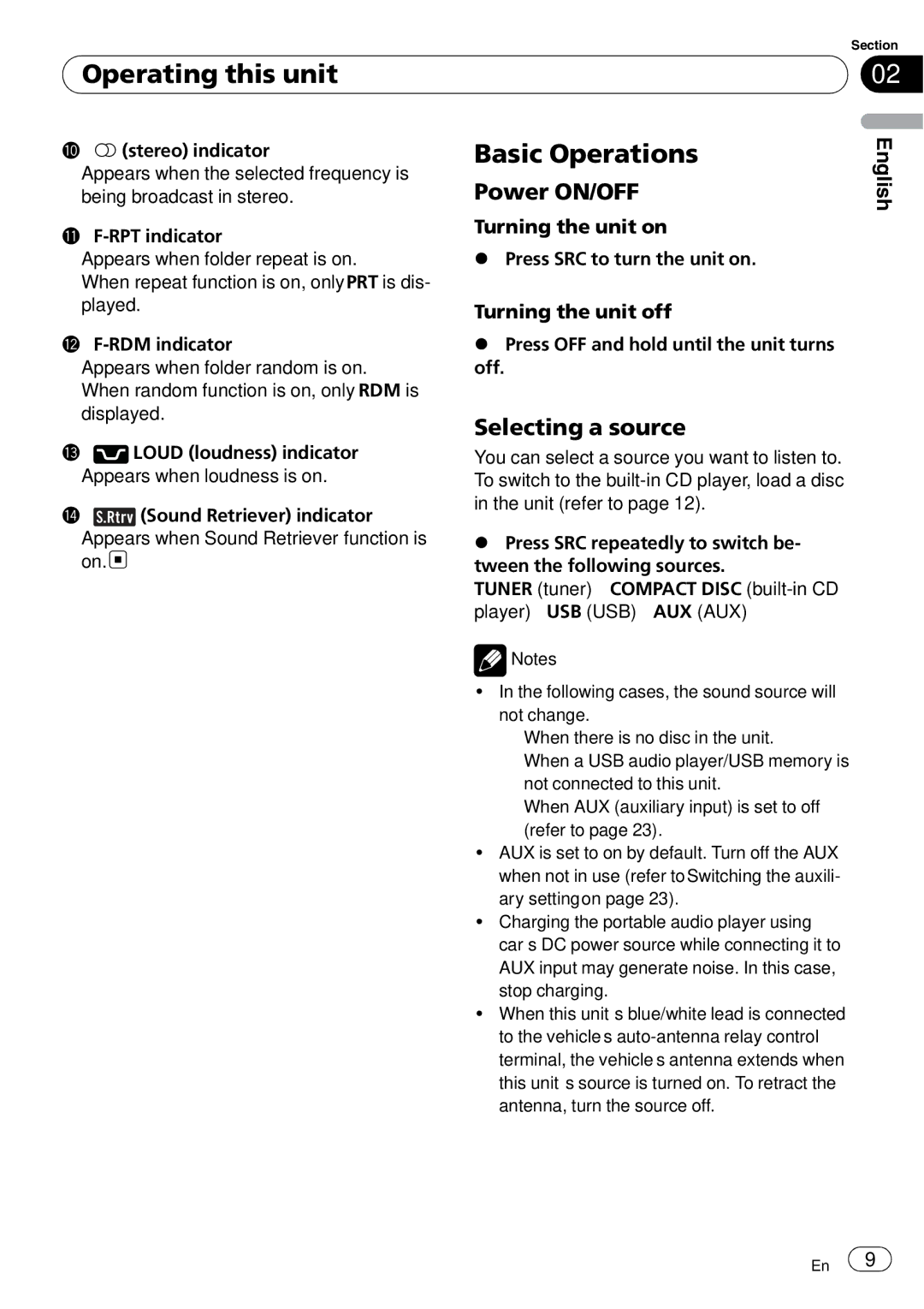 Pioneer DEH-3050UB Basic Operations, Power ON/OFF, Selecting a source, Turning the unit on, Turning the unit off 