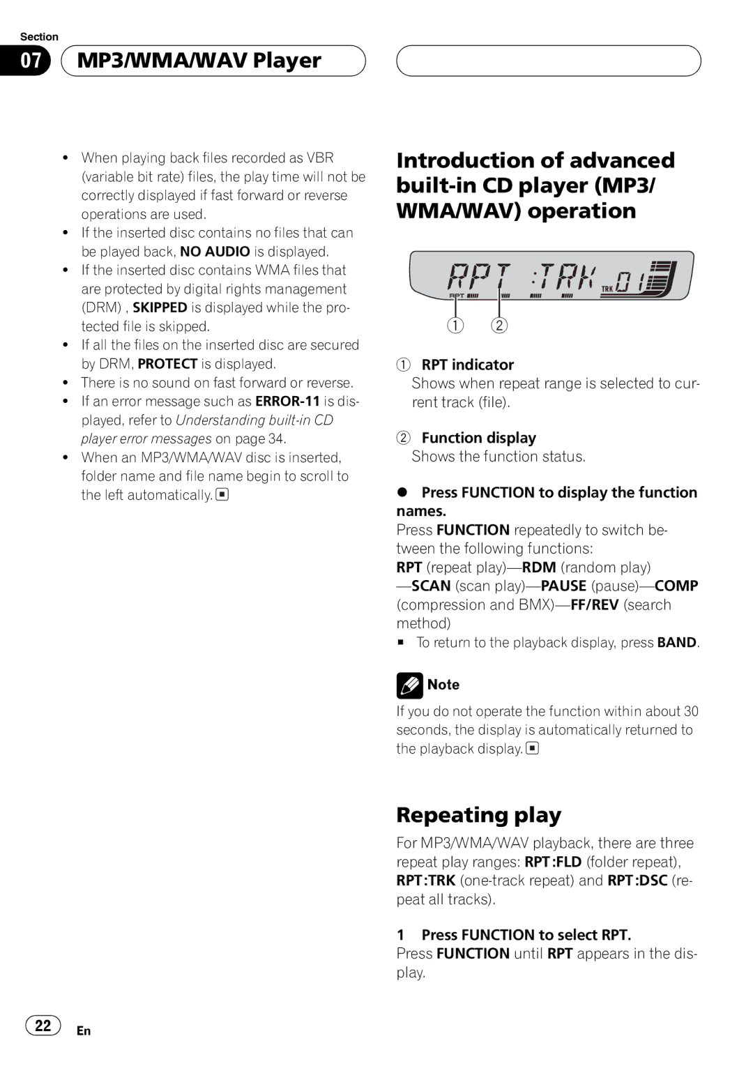 Pioneer DEH-30MP operation manual 