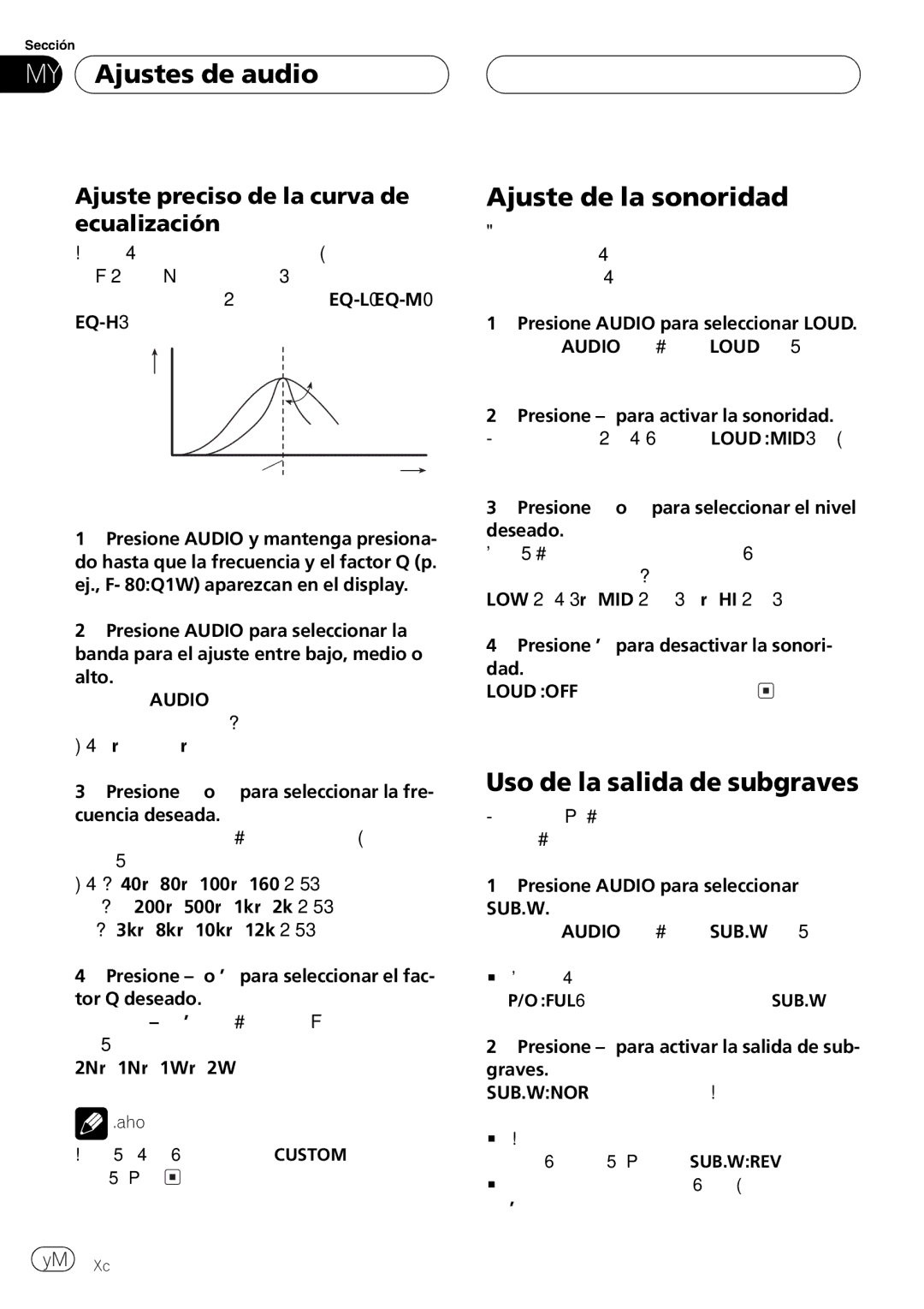 Pioneer DEH-30MP operation manual Nivel dB =2N Q=2W Frecuencia central Frecuencia Hz 