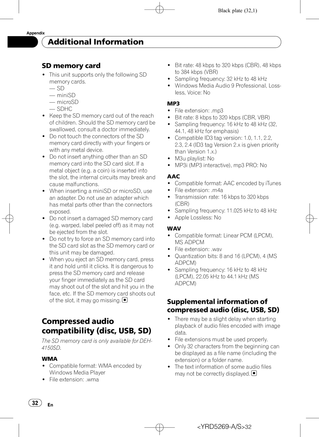 Pioneer DEH-3100UB operation manual Compressed audio compatibility disc, USB, SD, SD memory card 