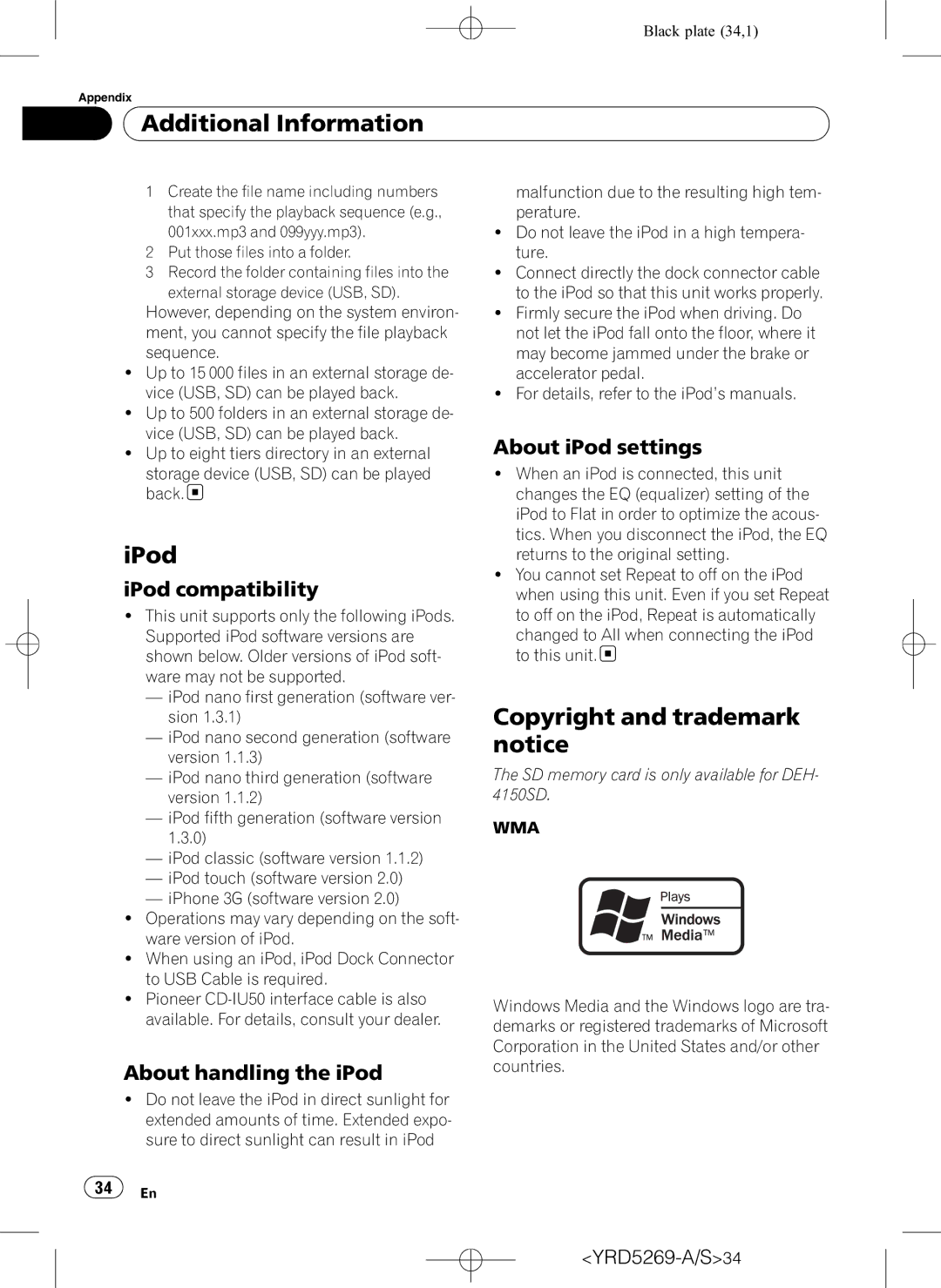 Pioneer DEH-3100UB Copyright and trademark notice, IPod compatibility, About handling the iPod, About iPod settings 