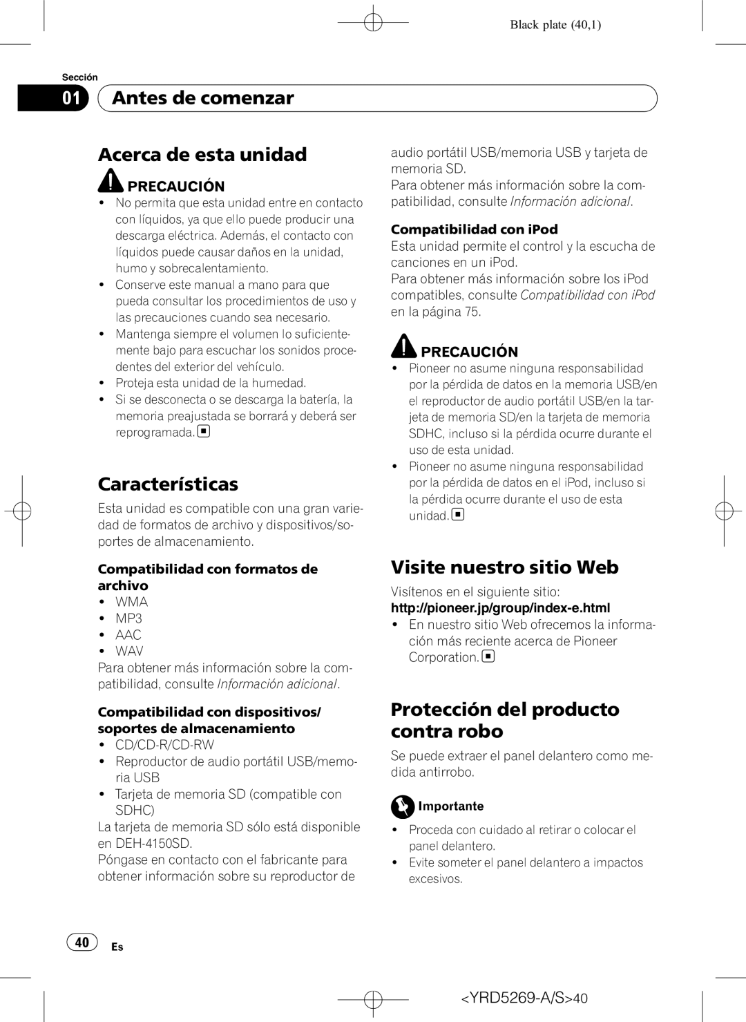 Pioneer DEH-3100UB operation manual Antes de comenzar Acerca de esta unidad, Características, Visite nuestro sitio Web 