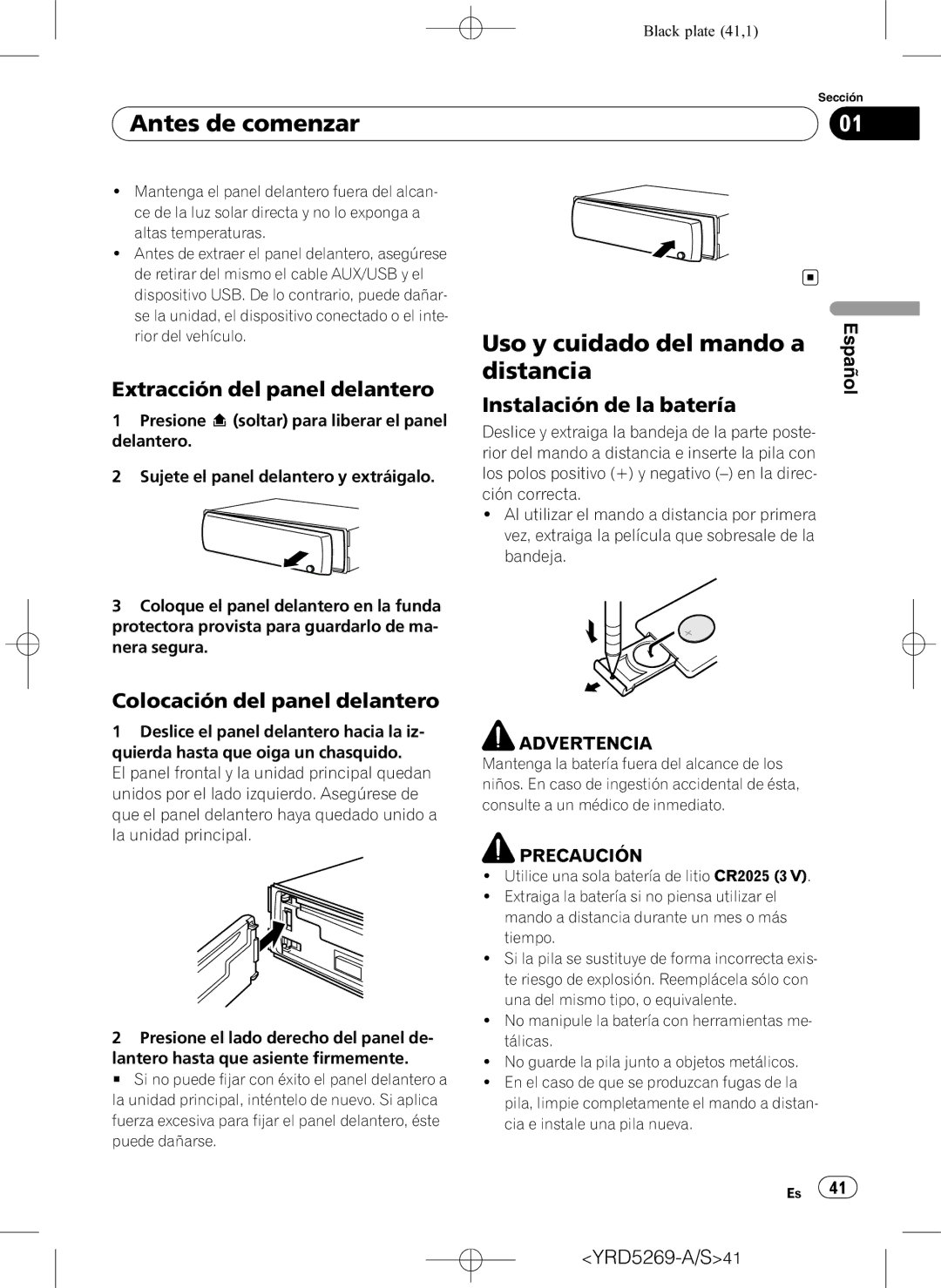 Pioneer DEH-3100UB operation manual Antes de comenzar, Uso y cuidado del mando a, Distancia 