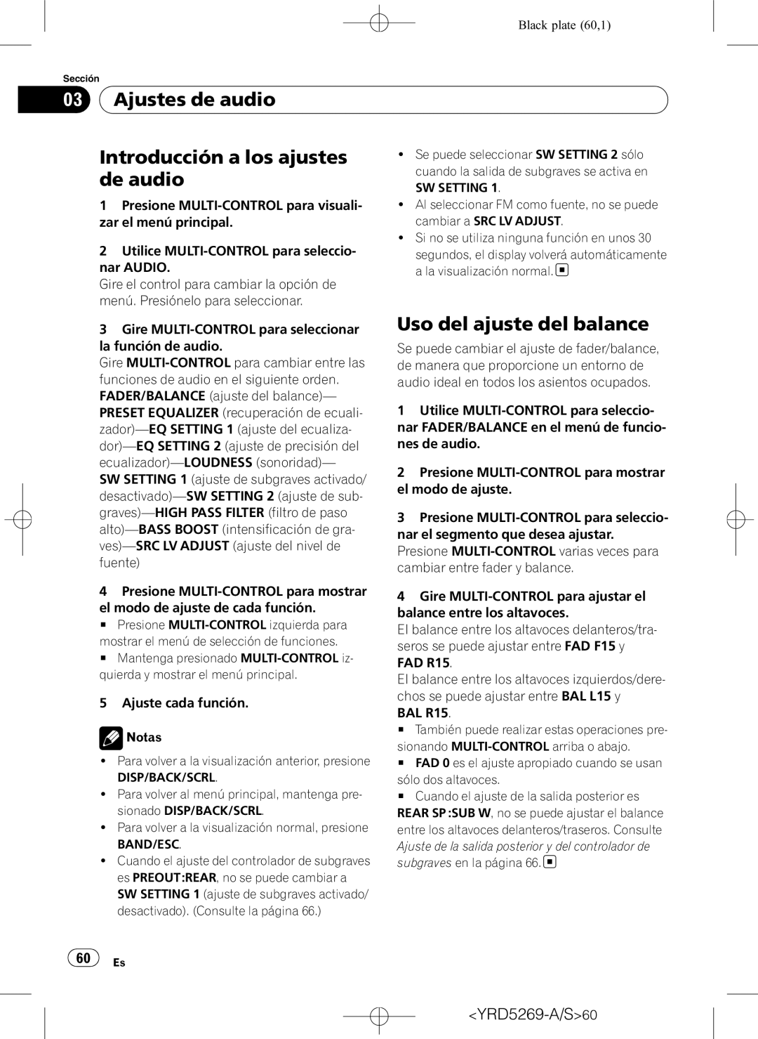 Pioneer DEH-3100UB operation manual Ajustes de audio Introducción a los ajustes, De audio, Uso del ajuste del balance 