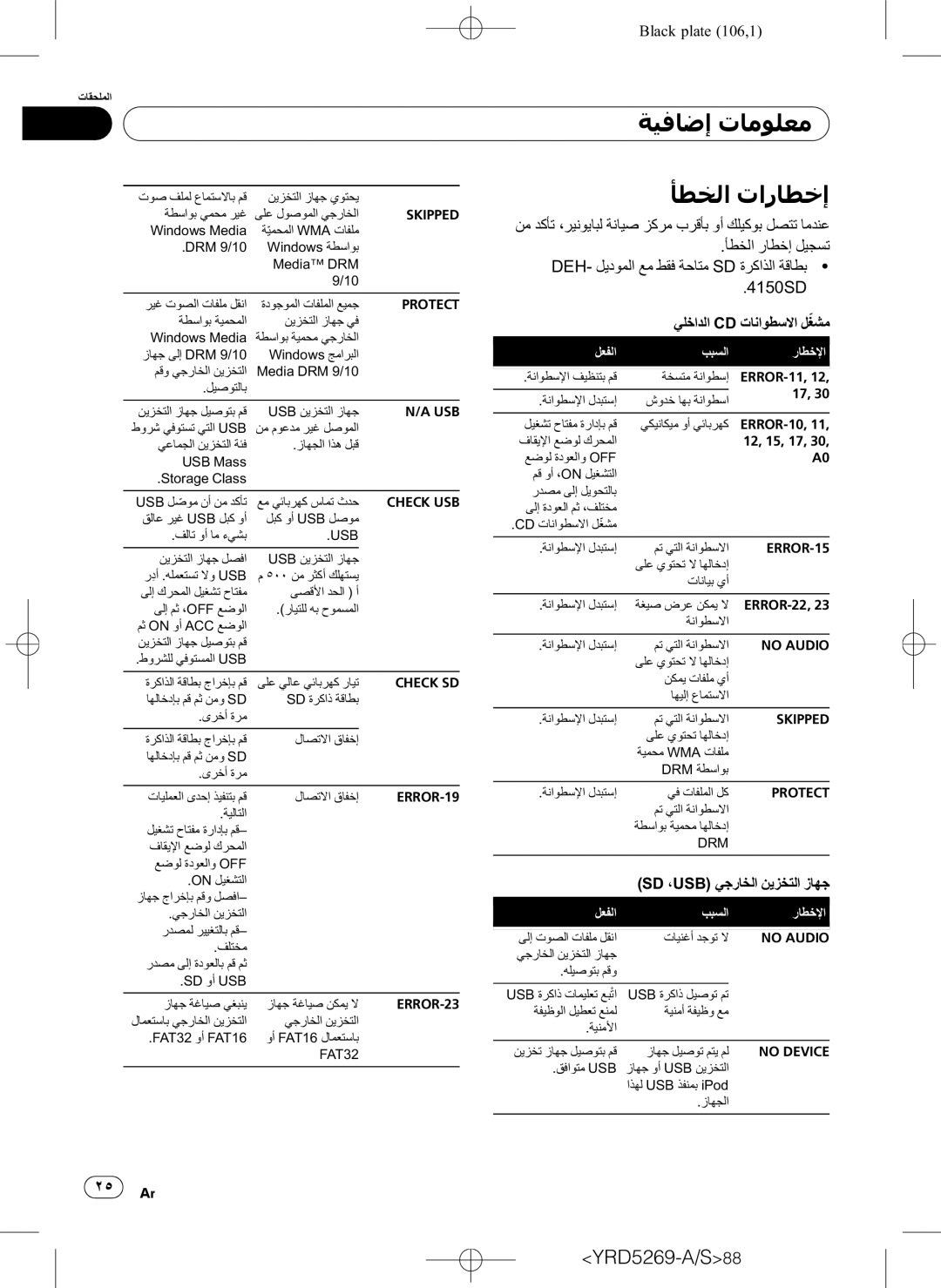 Pioneer DEH-3100UB operation manual ﺔﻴﻓﺎﺿﺇ ﺕﺎﻣﻮﻠﻌﻣ ﺄﻄﺨﻟﺍ ﺕﺍﺭﺎﻄﺧﺇ 