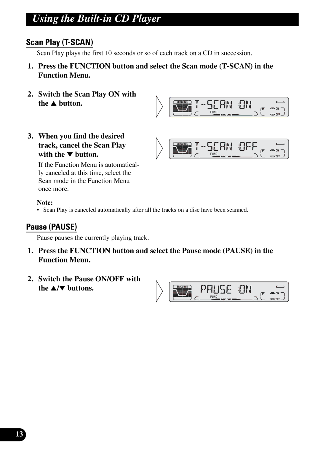 Pioneer DEH-3110 operation manual Scan Play T-SCAN, Pause Pause 