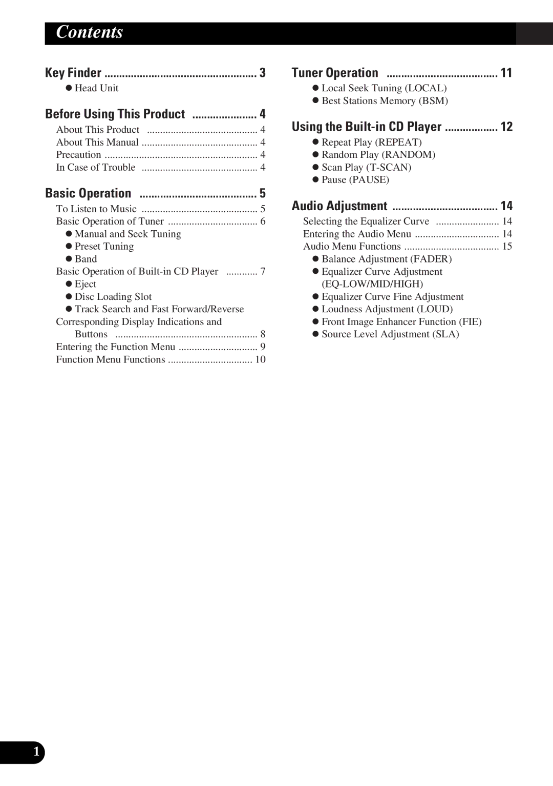 Pioneer DEH-3110 operation manual Contents 