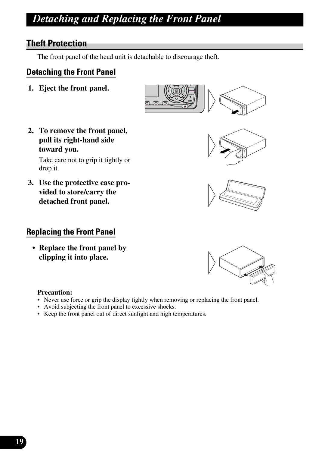 Pioneer DEH-3110 operation manual Detaching and Replacing the Front Panel, Theft Protection, Detaching the Front Panel 