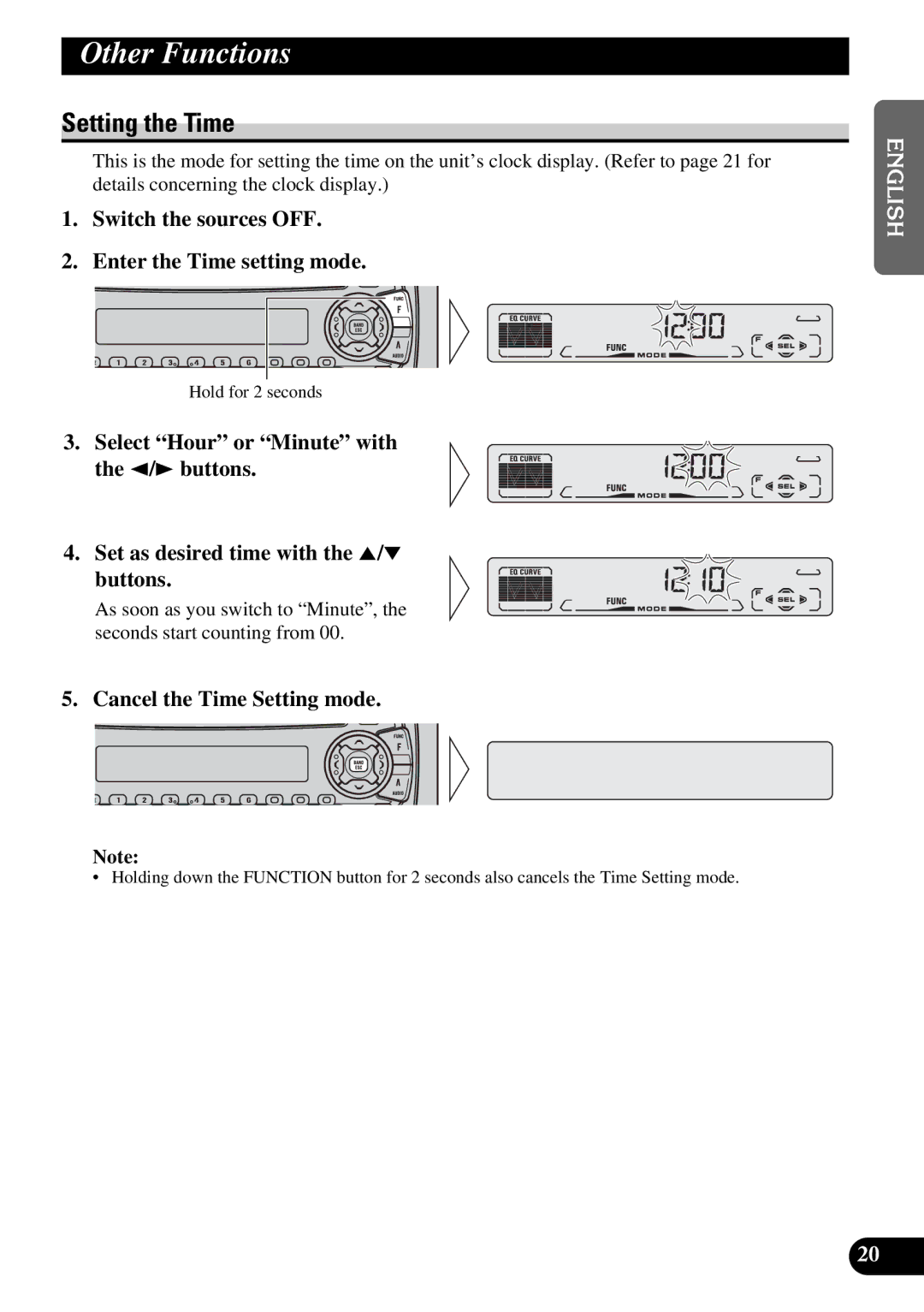 Pioneer DEH-3110 operation manual Other Functions, Setting the Time, Switch the sources OFF Enter the Time setting mode 