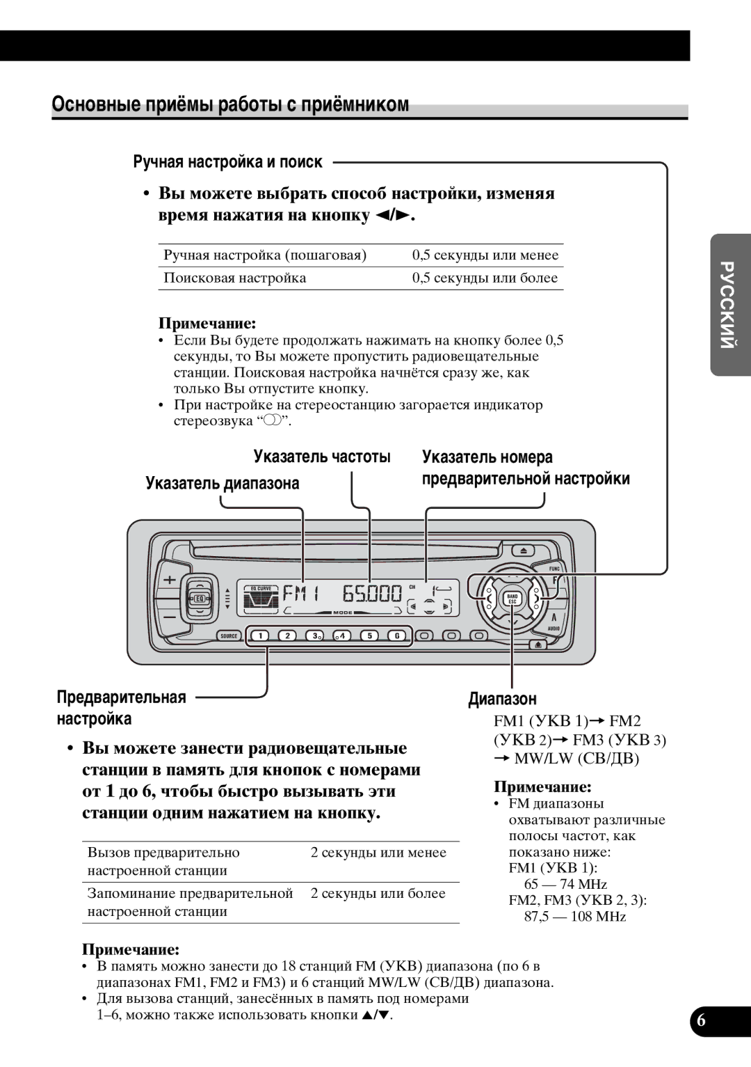 Pioneer DEH-3110 operation manual ¾áÝÞÒÝëÕ ßàØñÜë àÐÑÞâë á ßàØñÜÝØÚÞÜ, ÀãçÝÐï ÝÐáâàÞÙÚÐ Ø ßÞØáÚ, ´ØÐßÐ×ÞÝ 