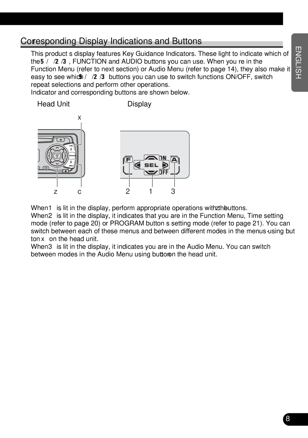 Pioneer DEH-3110 operation manual Corresponding Display Indications and Buttons, 7Head Unit 