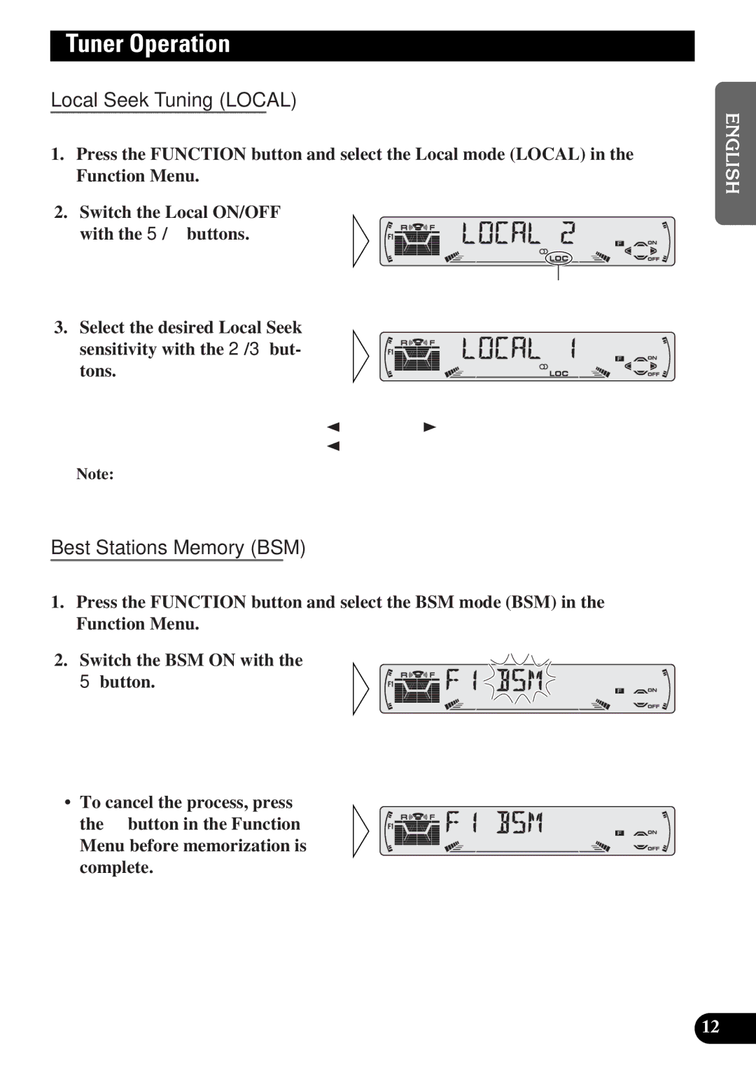 Pioneer DEH-3300R, DEH-3330R operation manual Tuner Operation, Local Seek Tuning Local, Best Stations Memory BSM 