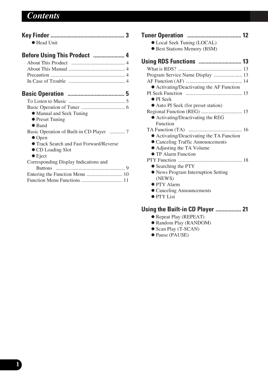 Pioneer DEH-3330R, DEH-3300R operation manual Contents 