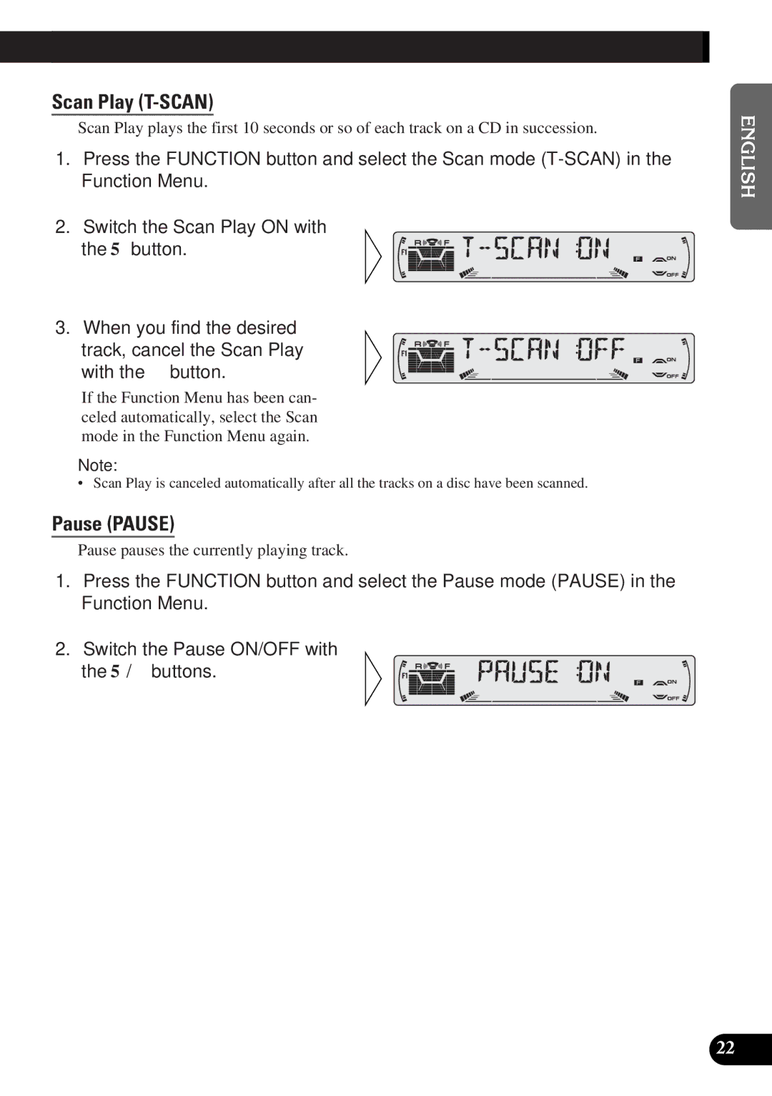 Pioneer DEH-3300R, DEH-3330R operation manual Scan Play T-SCAN, Pause Pause 