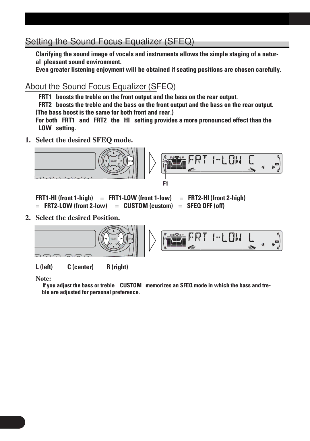 Pioneer DEH-3330R Audio Adjustment, Setting the Sound Focus Equalizer Sfeq, About the Sound Focus Equalizer Sfeq 