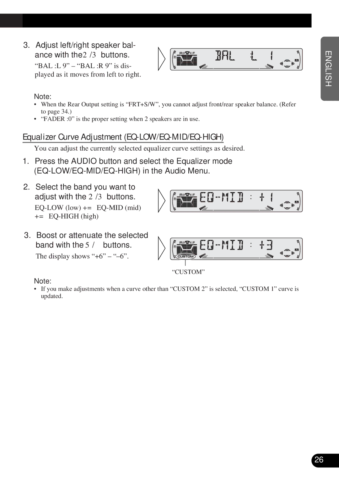 Pioneer DEH-3300R, DEH-3330R operation manual Equalizer Curve Adjustment EQ-LOW/EQ-MID/EQ-HIGH 