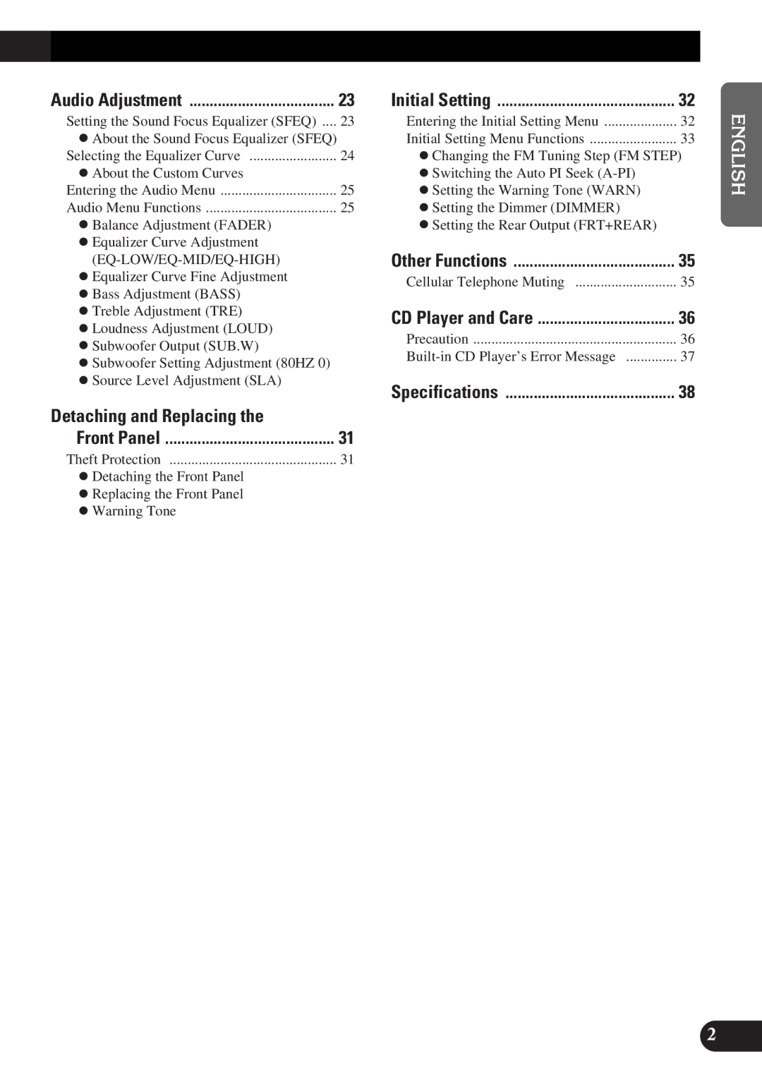 Pioneer DEH-3300R, DEH-3330R operation manual Detaching and Replacing, Audio Adjustment Initial Setting 