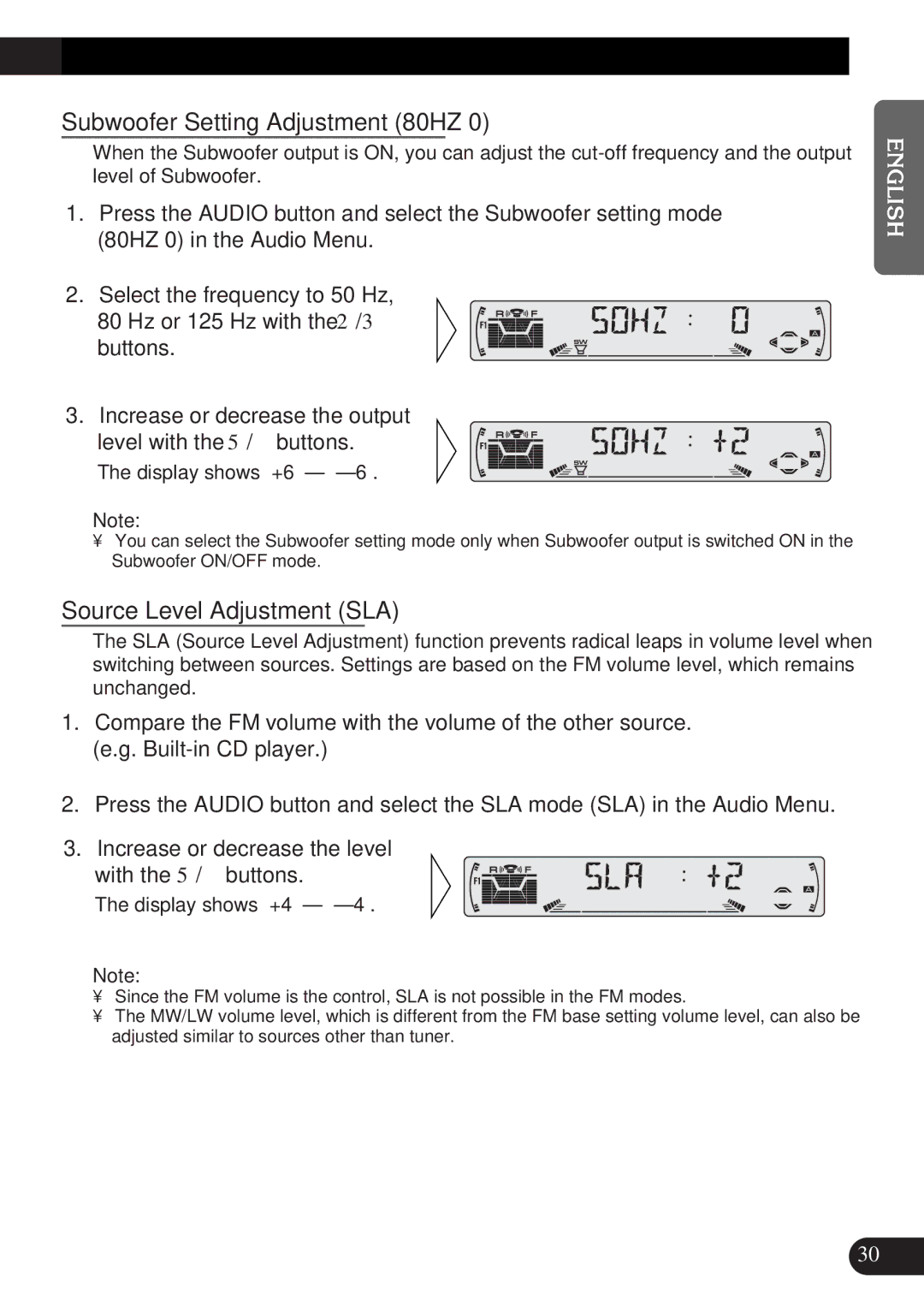 Pioneer DEH-3300R, DEH-3330R operation manual Subwoofer Setting Adjustment 80HZ, Source Level Adjustment SLA 