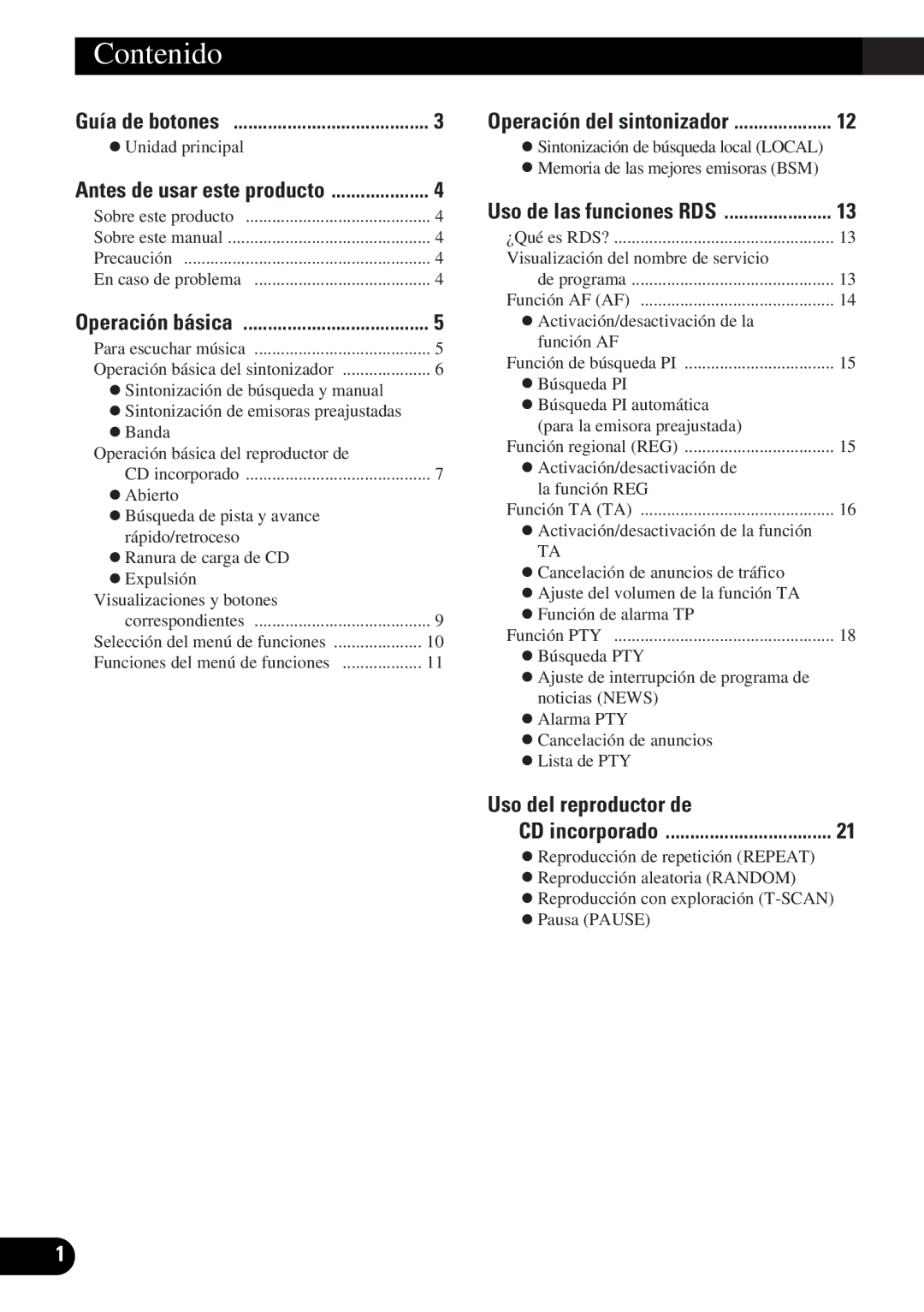 Pioneer DEH-3330R, DEH-3300R operation manual Contenido, Uso del reproductor de 