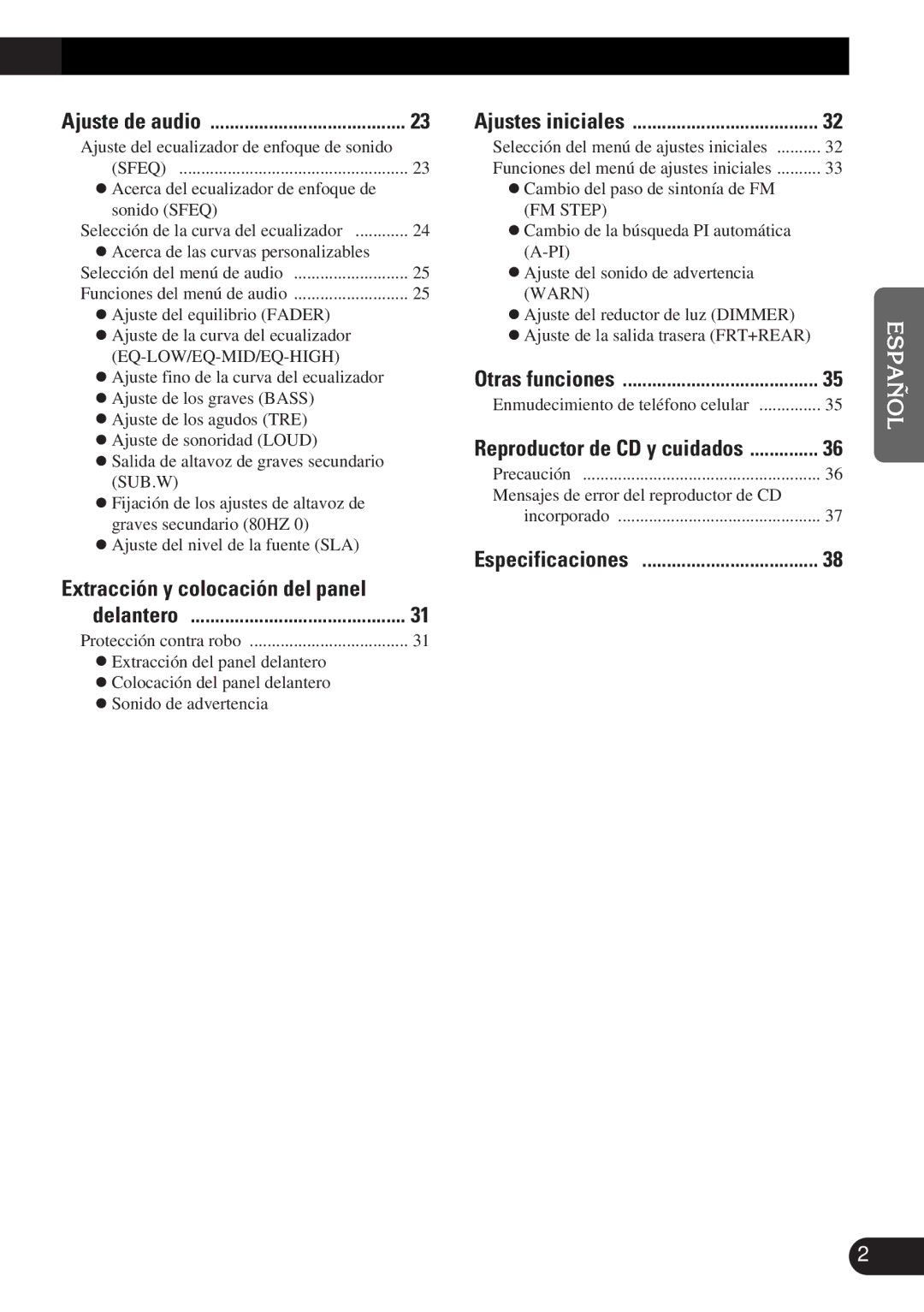 Pioneer DEH-3300R, DEH-3330R operation manual Especificaciones 