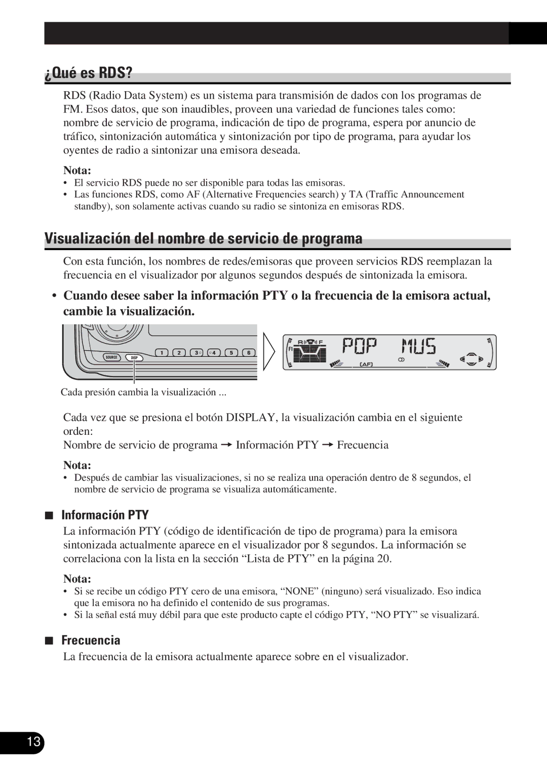 Pioneer DEH-3330R UsoA Titled Englishlas funciones RDS, ¿Qué es RDS?, Visualización del nombre de servicio de programa 