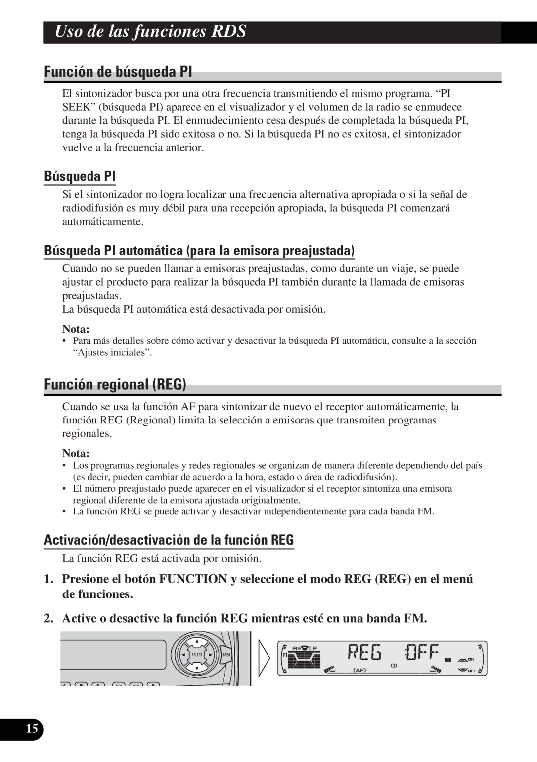 Pioneer DEH-3330R, DEH-3300R UsoATitled Englishlas funciones RDS, Función de búsqueda PI, Función regional REG 