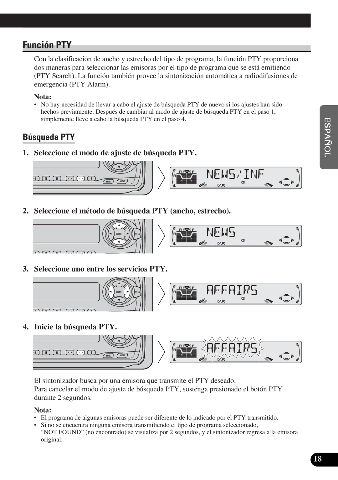 Pioneer DEH-3300R, DEH-3330R operation manual Función PTY, Búsqueda PTY 