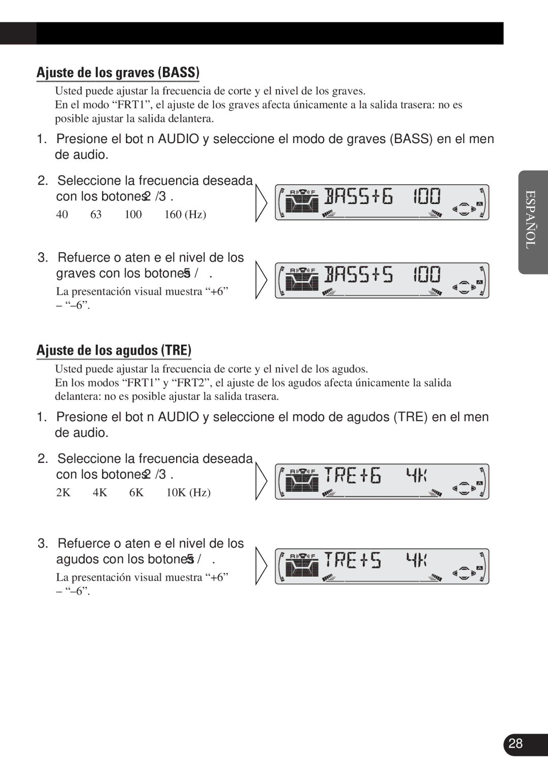 Pioneer DEH-3300R, DEH-3330R operation manual Ajuste de los graves Bass, Ajuste de los agudos TRE 