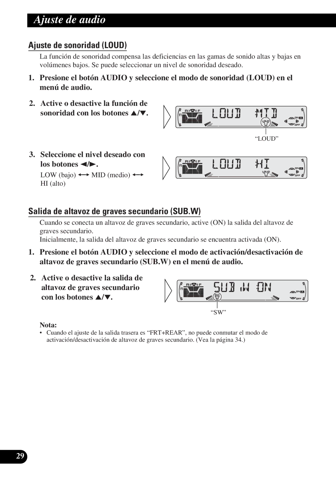 Pioneer DEH-3330R, DEH-3300R operation manual Ajuste de sonoridad Loud, Salida de altavoz de graves secundario SUB.W 