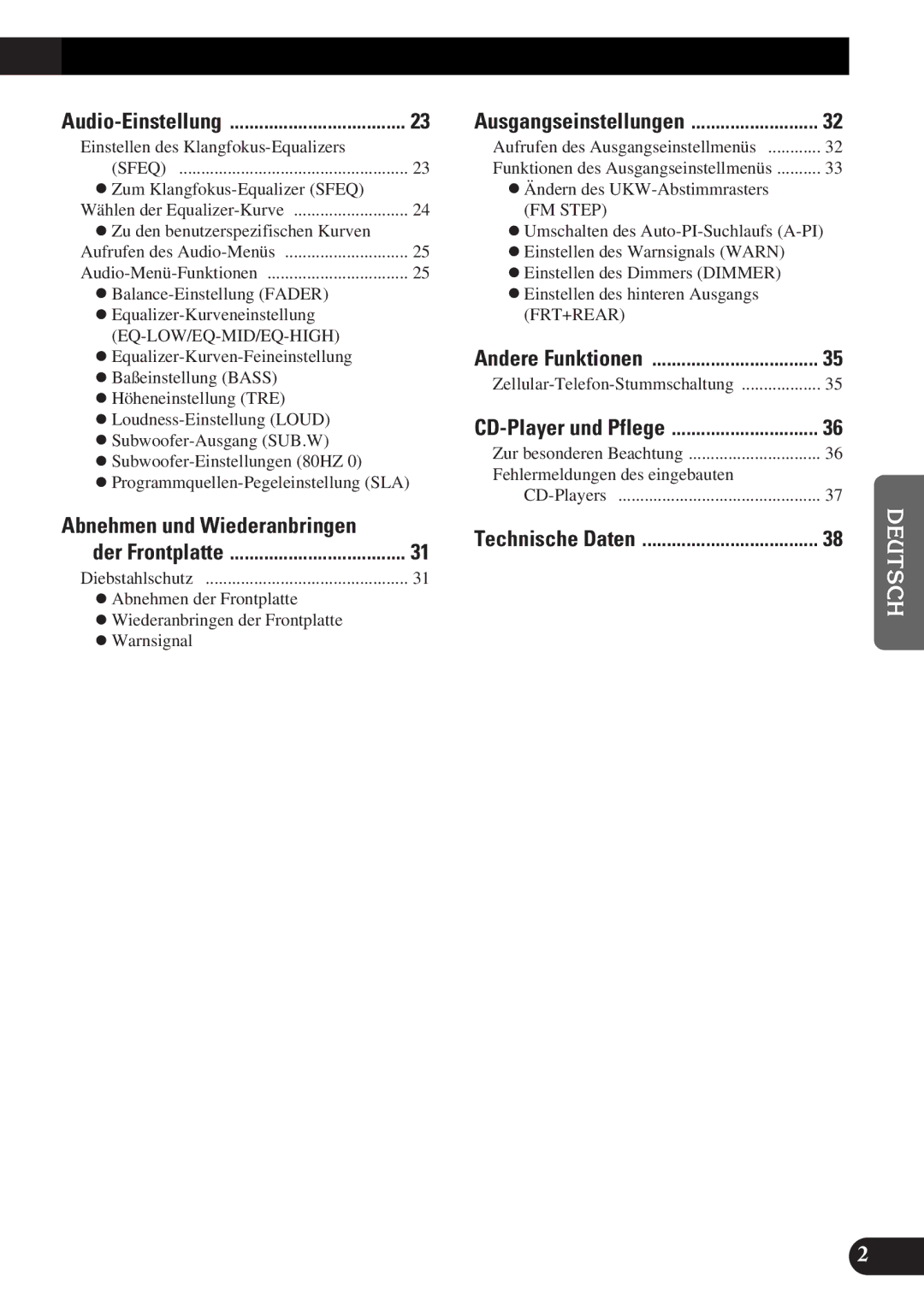 Pioneer DEH-3300R, DEH-3330R operation manual Audio-Einstellung Ausgangseinstellungen 