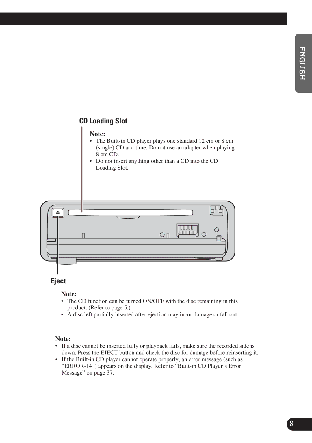 Pioneer DEH-3300R, DEH-3330R operation manual CD Loading Slot, Eject 