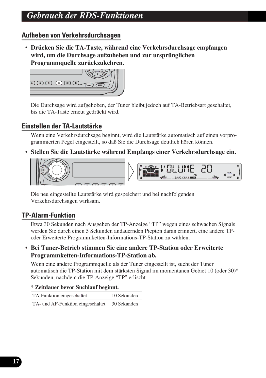 Pioneer DEH-3330R, DEH-3300R Aufheben von Verkehrsdurchsagen, Einstellen der TA-Lautstärke, TP-Alarm-Funktion 