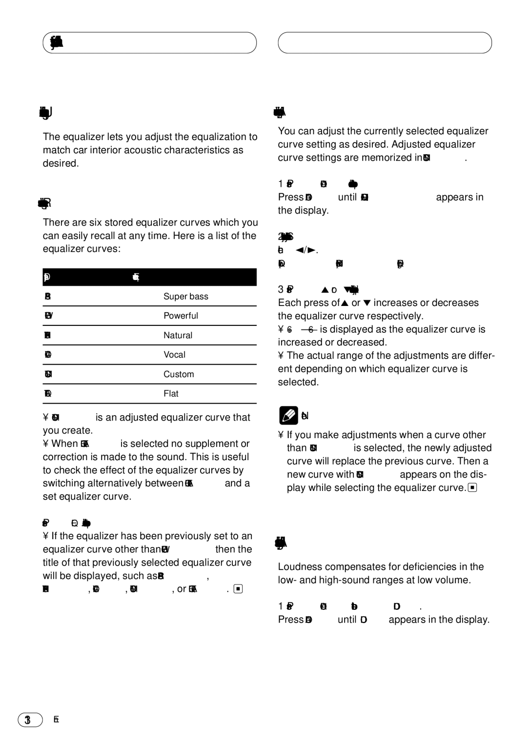 Pioneer DEH-3400 Using the equalizer, Adjusting loudness, Recalling equalizer curves, Adjusting equalizer curves 