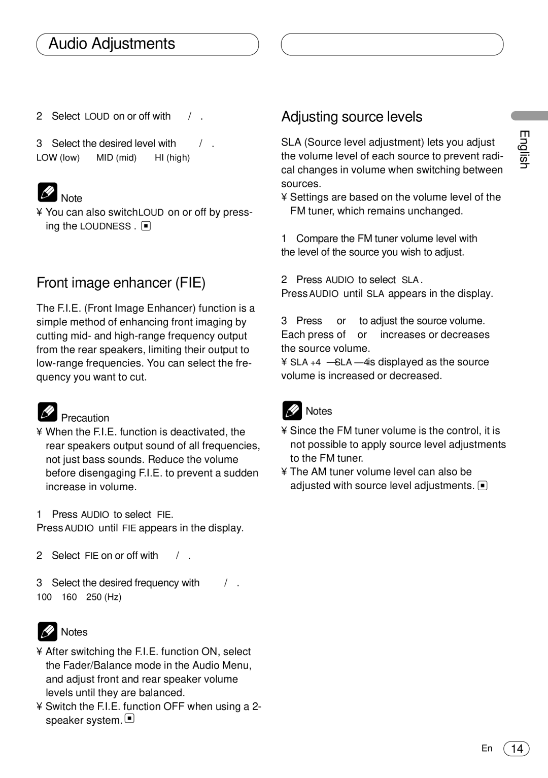 Pioneer DEH-3400 operation manual Front image enhancer FIE, Adjusting source levels 