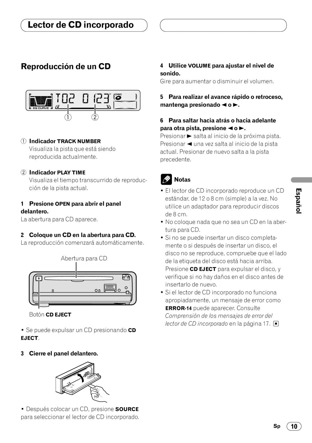 Pioneer DEH-3400 operation manual Lector de CD incorporado, Reproducción de un CD 