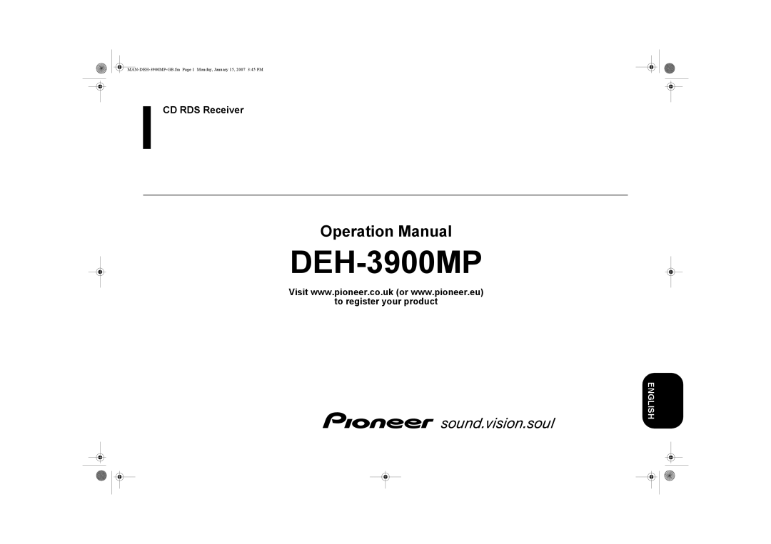 Pioneer DEH-3900MP operation manual To register your product 