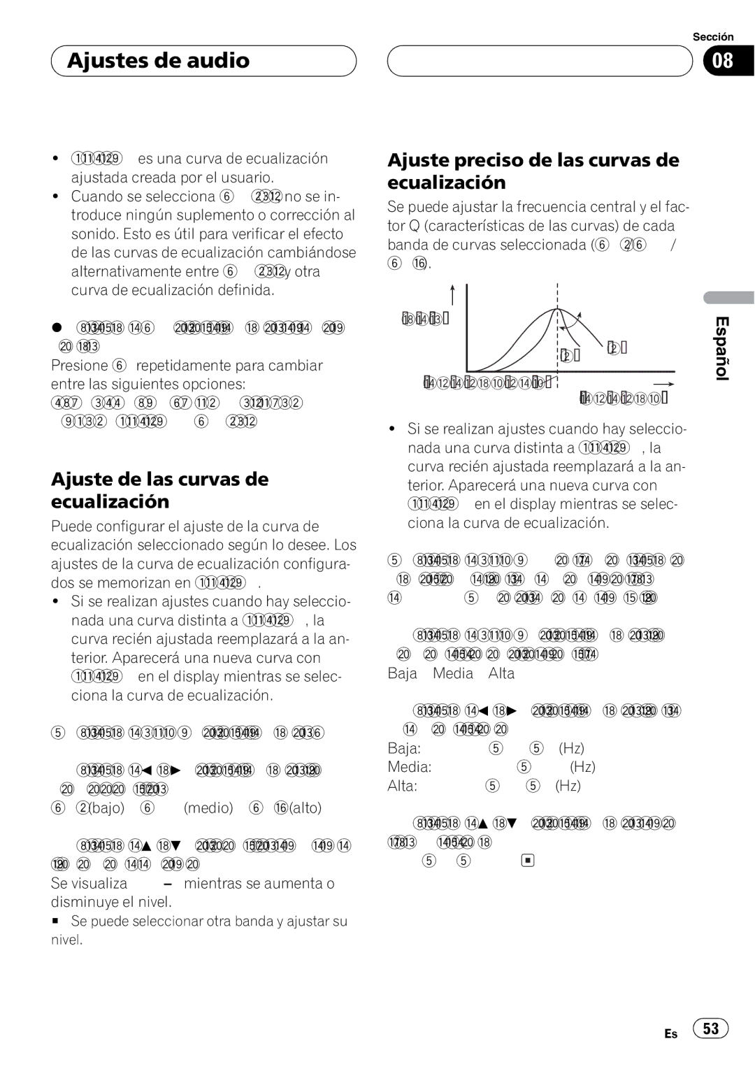 Pioneer DEH-4700MPB operation manual Nivel dB =2N Q=2W Frecuencia central Frecuencia Hz 