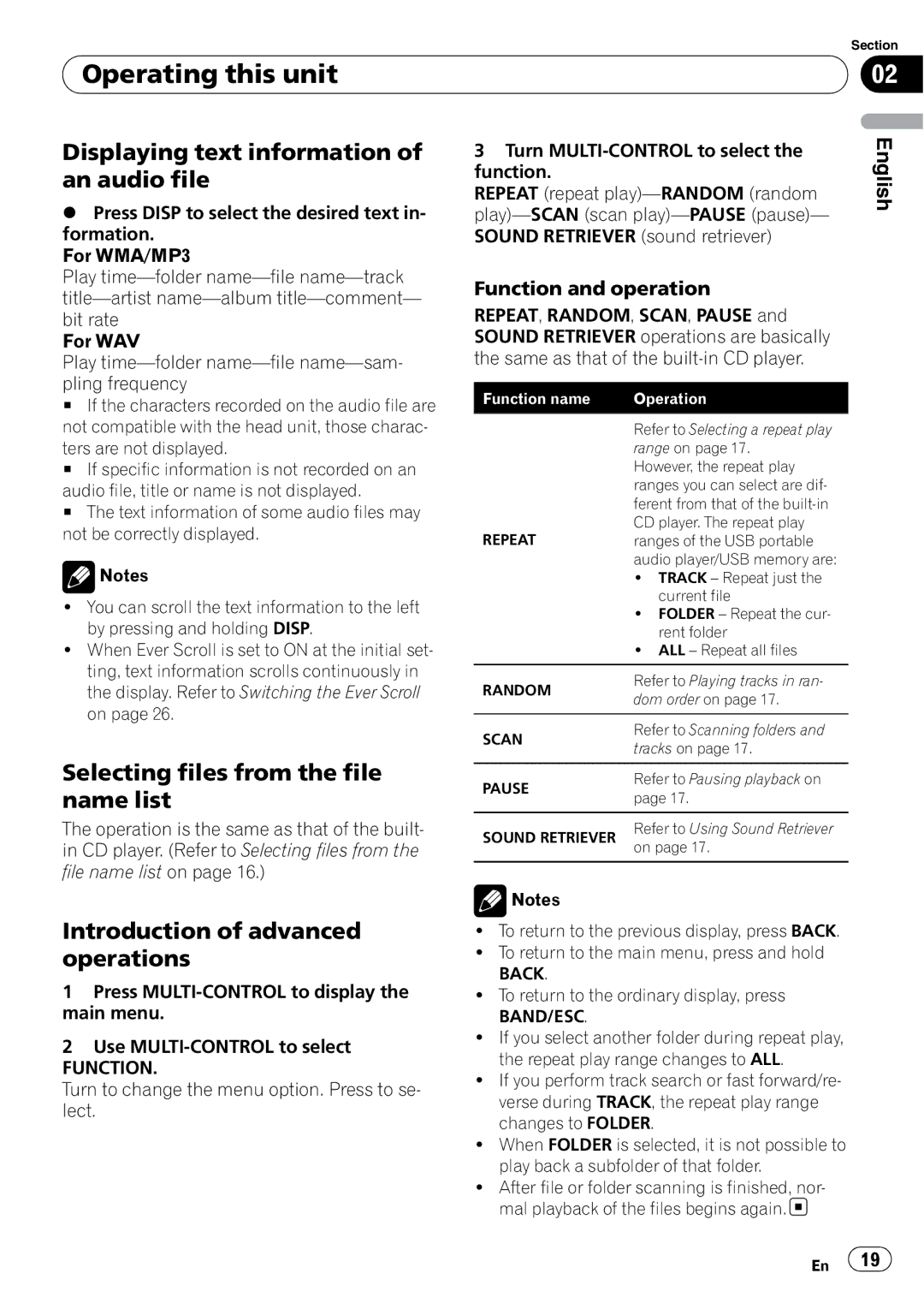 Pioneer DEH-4000UB, DEH-5000UB operation manual Displaying text information of an audio file, Function and operation 