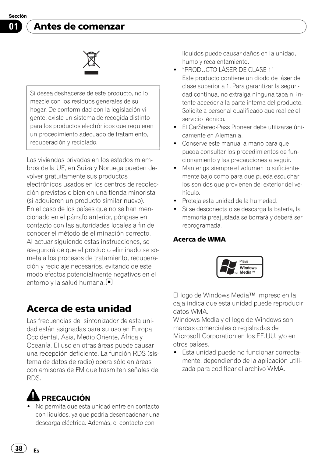 Pioneer DEH-5000UB, DEH-4000UB operation manual Antes de comenzar, Acerca de esta unidad, Producto Láser DE Clase 