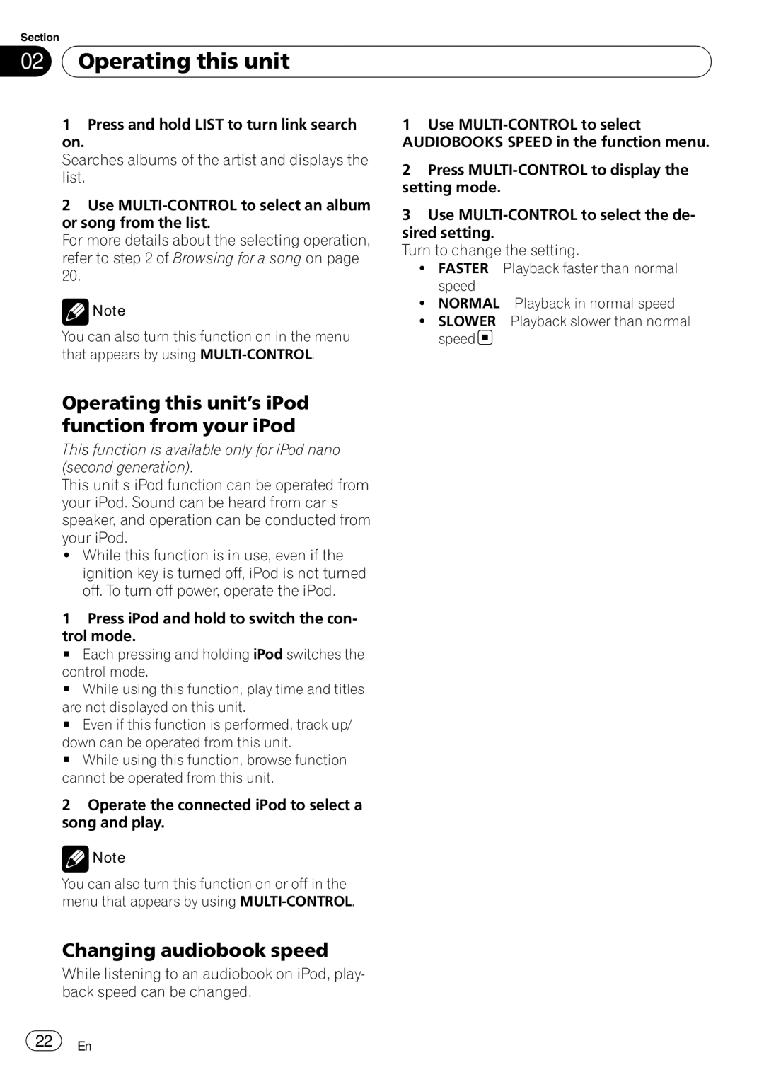 Pioneer DEH-50UB operation manual Operating this unit’s iPod function from your iPod, Changing audiobook speed 