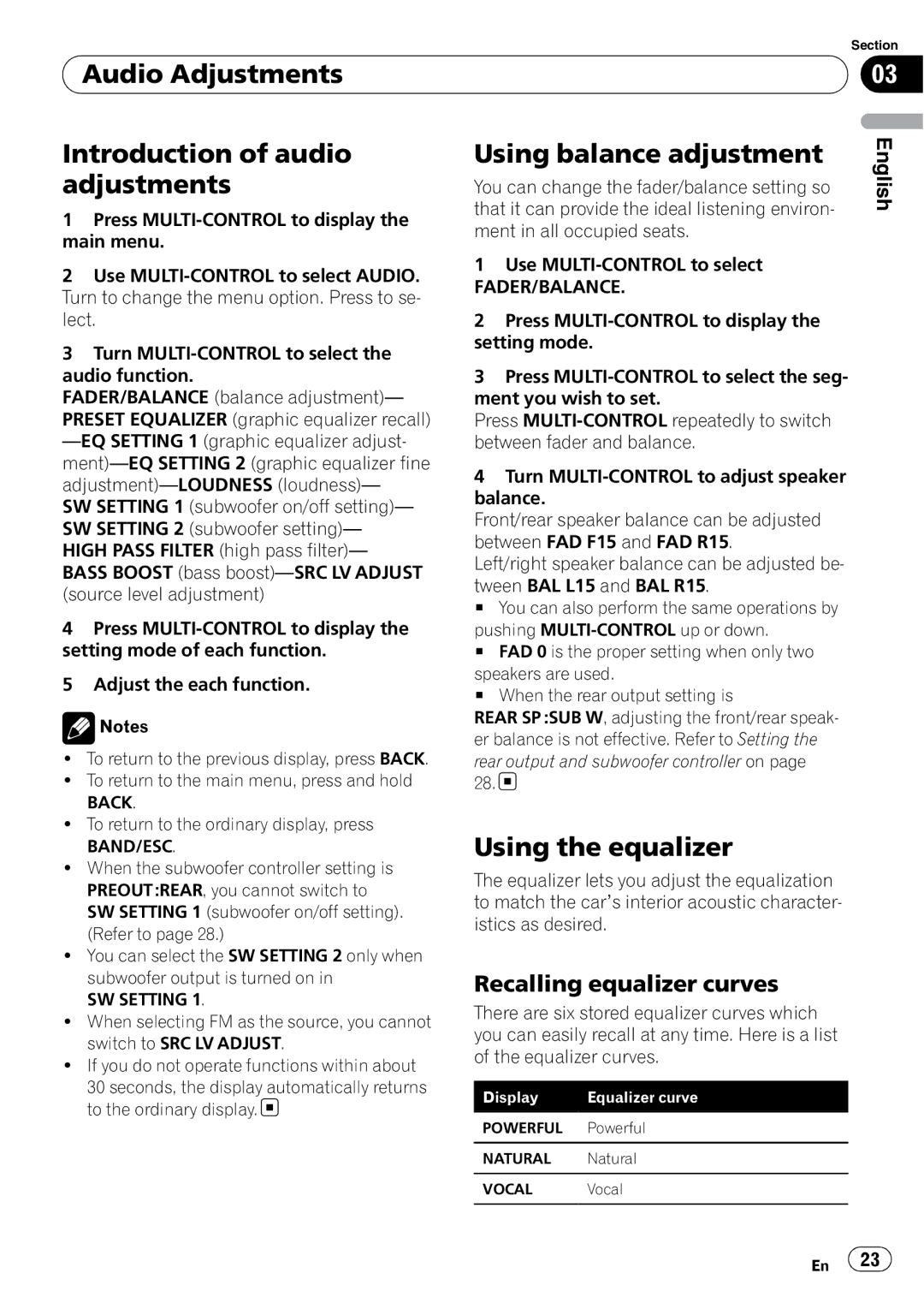 Pioneer DEH-50UB operation manual Using the equalizer, Recalling equalizer curves 