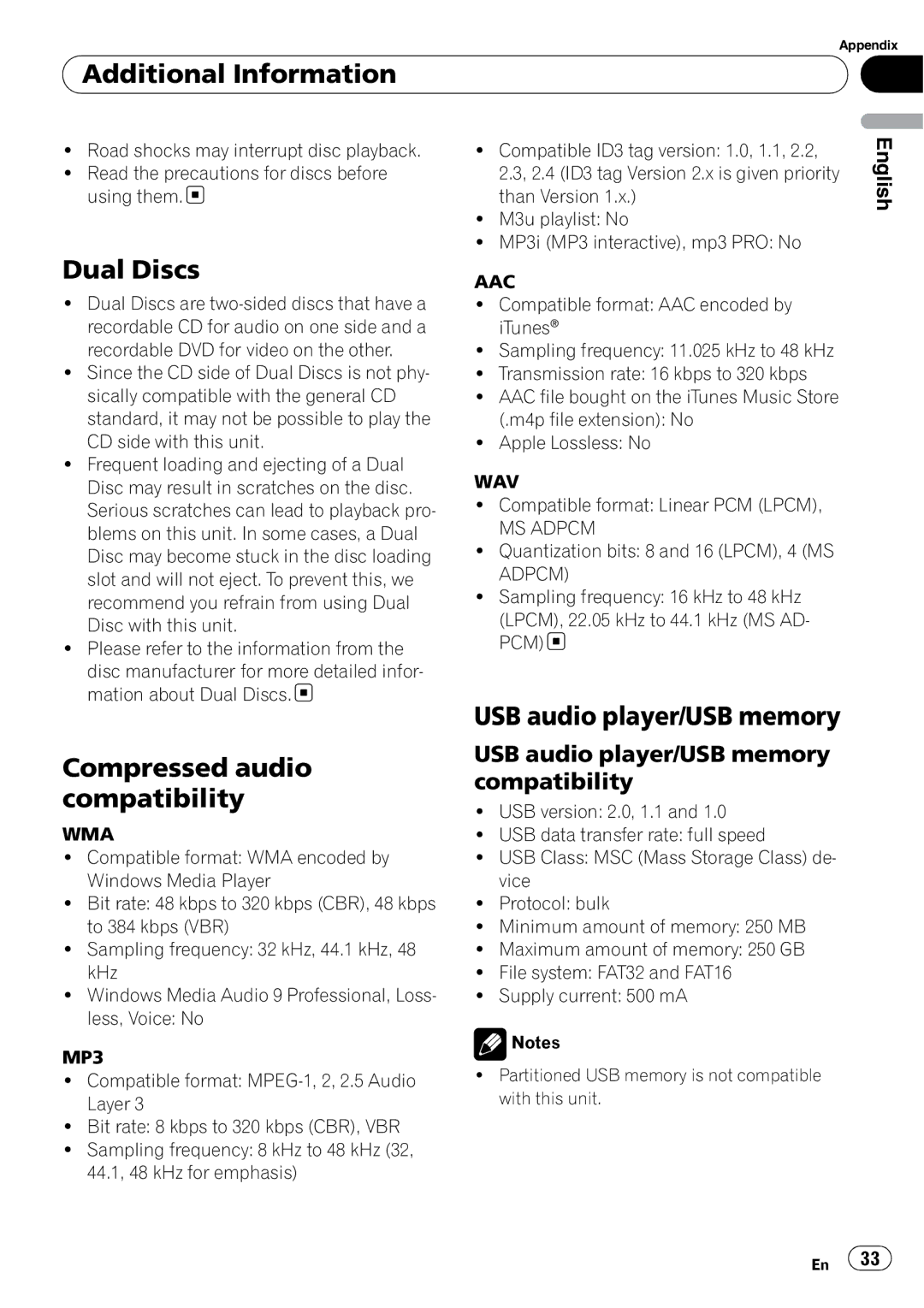 Pioneer DEH-50UB operation manual Dual Discs, Compressed audio compatibility, USB audio player/USB memory 