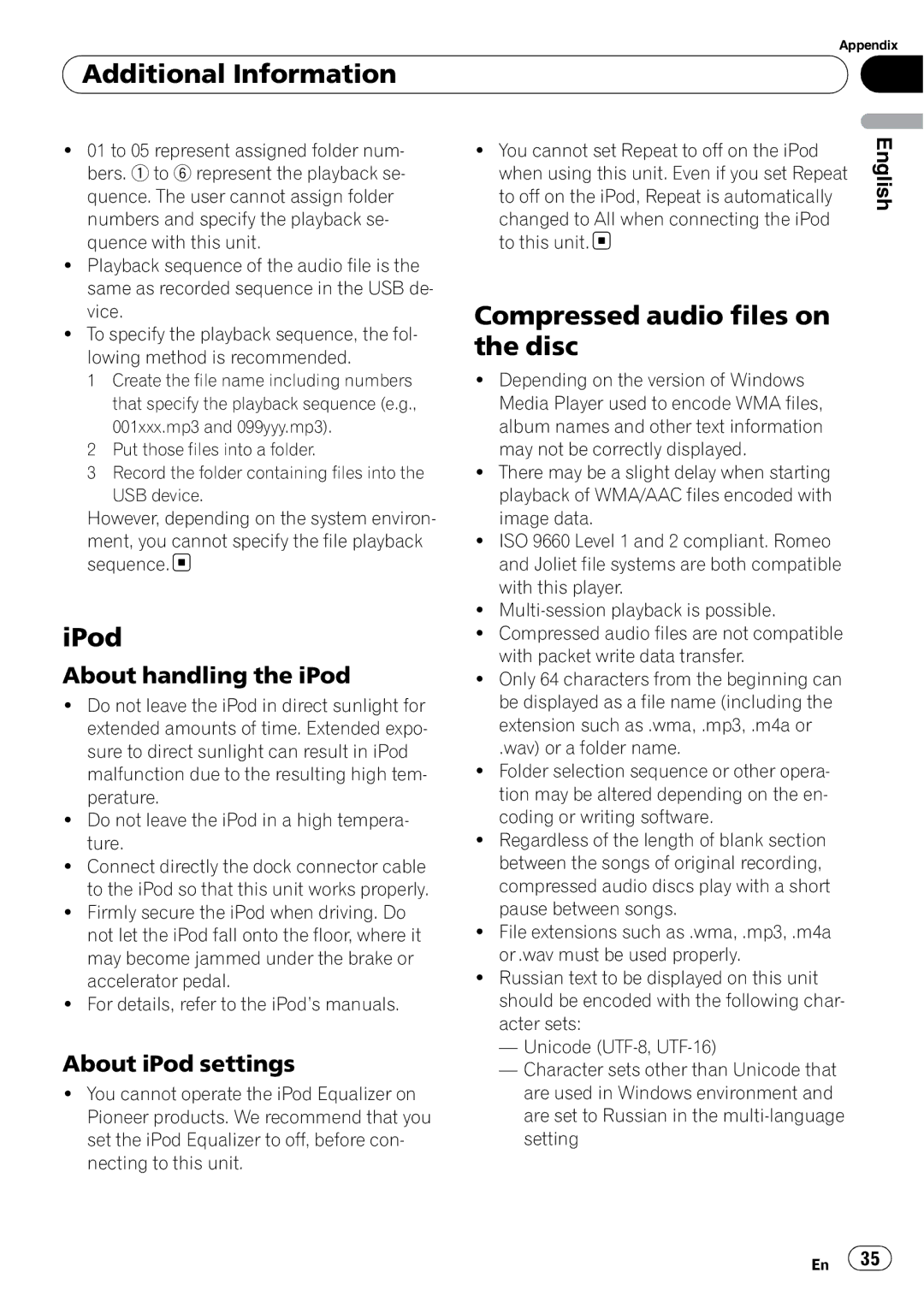 Pioneer DEH-50UB operation manual IPod, Compressed audio files on the disc, About handling the iPod, About iPod settings 