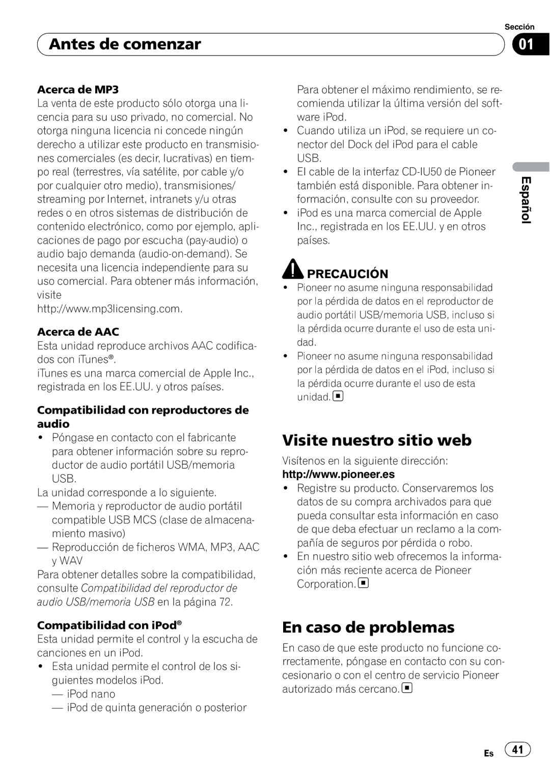 Pioneer DEH-50UB operation manual Visite nuestro sitio web, En caso de problemas 